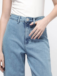 RAREISM Women Comfort Wide Leg High-Rise Clean Look Cotton Jeans