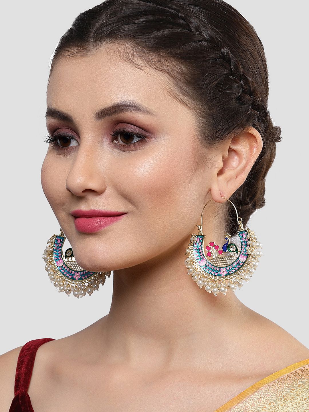 KARATCART Gold Plated & Blue Contemporary Chandbalis Earrings