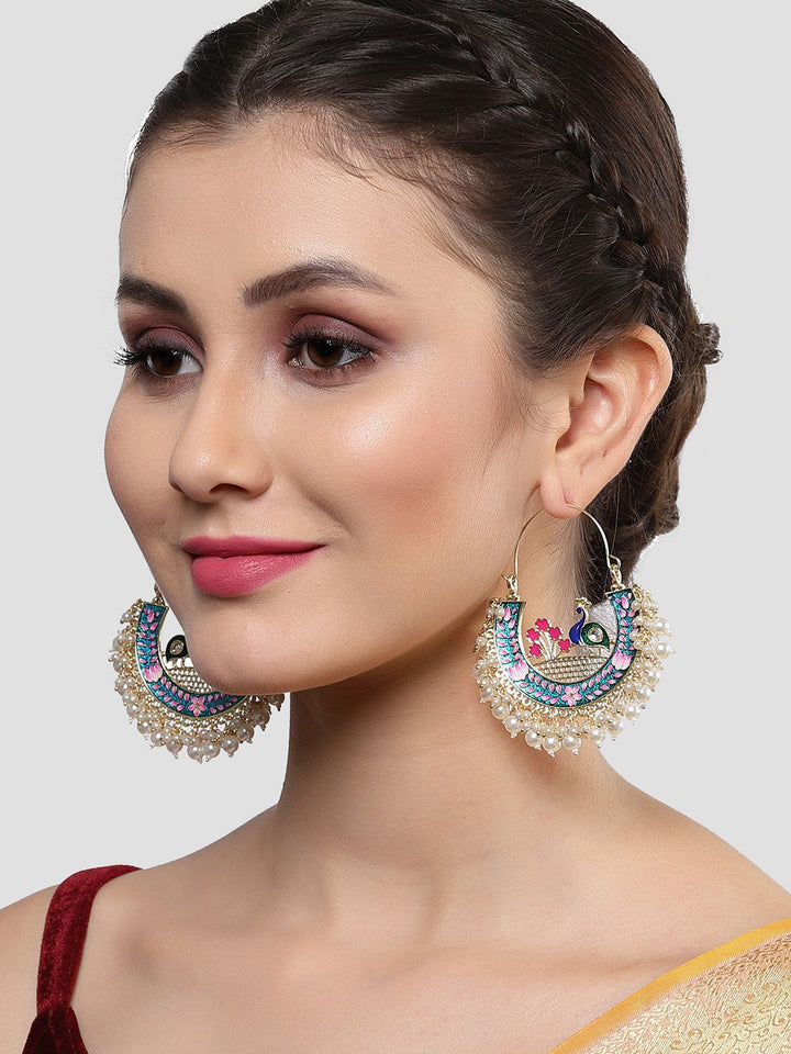 KARATCART Gold Plated & Blue Contemporary Chandbalis Earrings