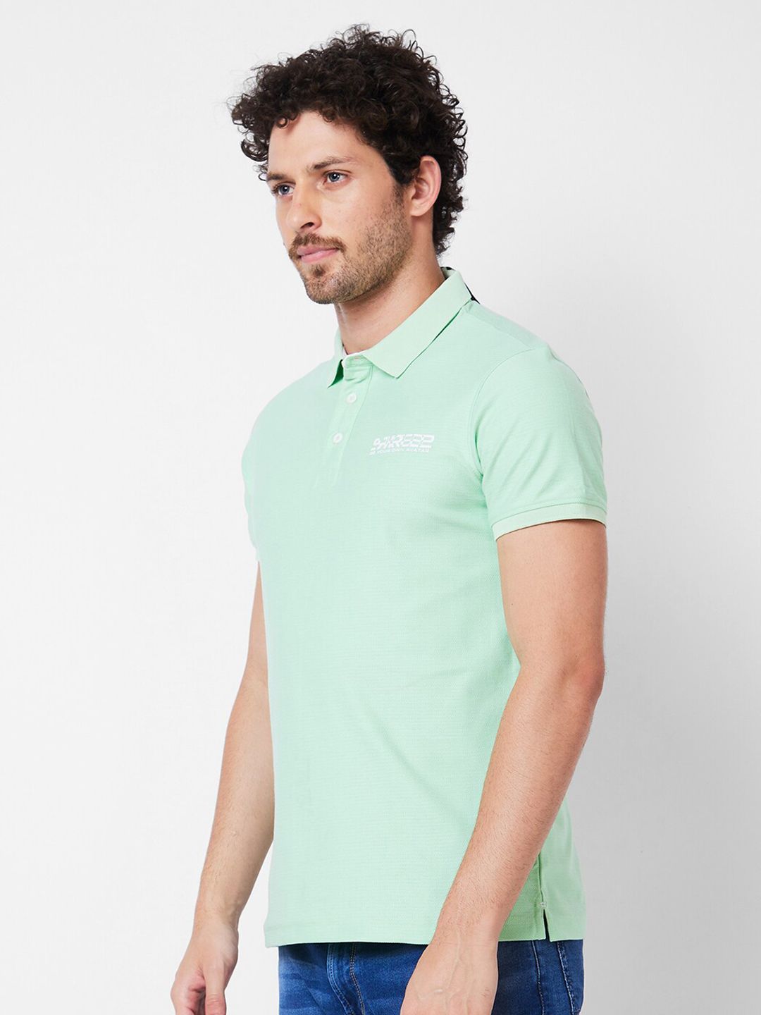 SPYKAR Polo Collar Applique Cotton Slim Fit T-shirt