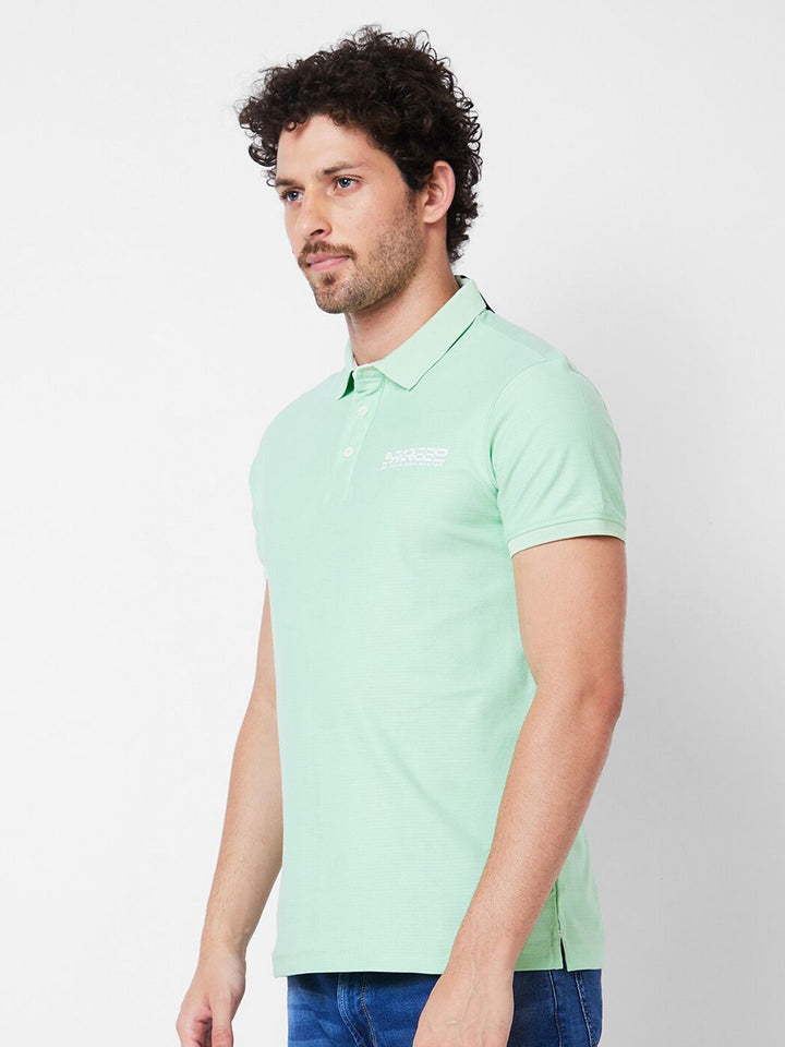 SPYKAR Polo Collar Applique Cotton Slim Fit T-shirt