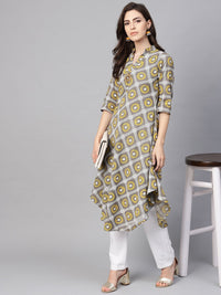 SOJANYA Kurta A-Line Bercetak Kelabu & Kuning