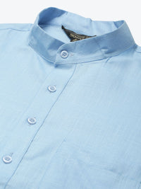 Anug by SOJANYA Men Blue Band Collar Kurta