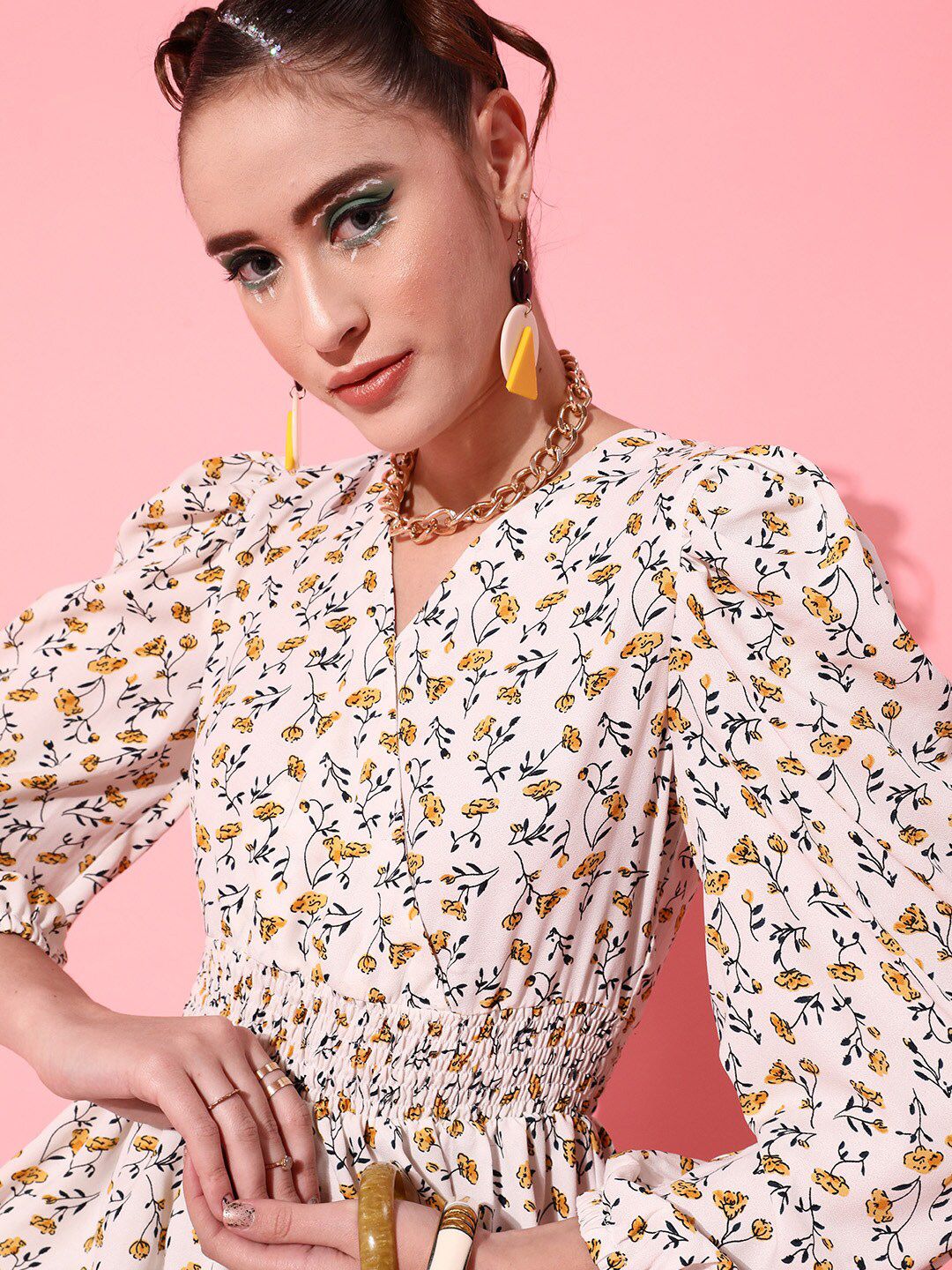 STREET 9 Women Bright Yellow Floral Dress