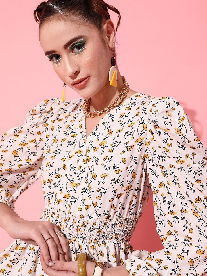 STREET 9 Women Bright Yellow Floral Dress