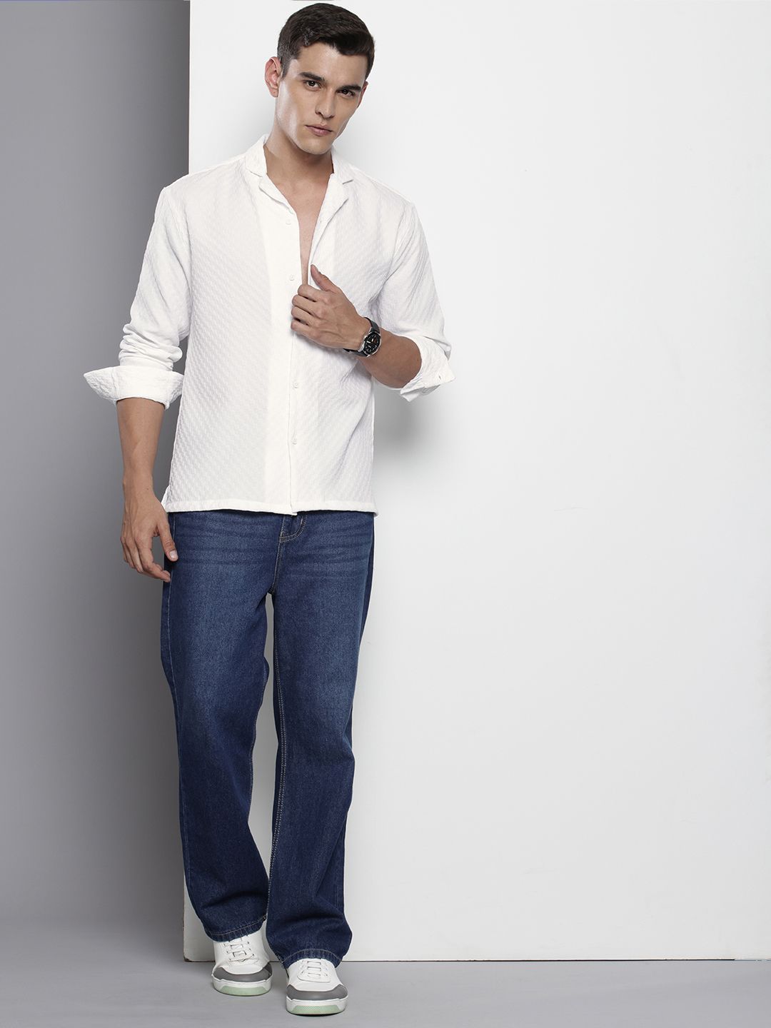 The Indian Garage Co Self Design Opaque Relaxed Fit Casual Shirt