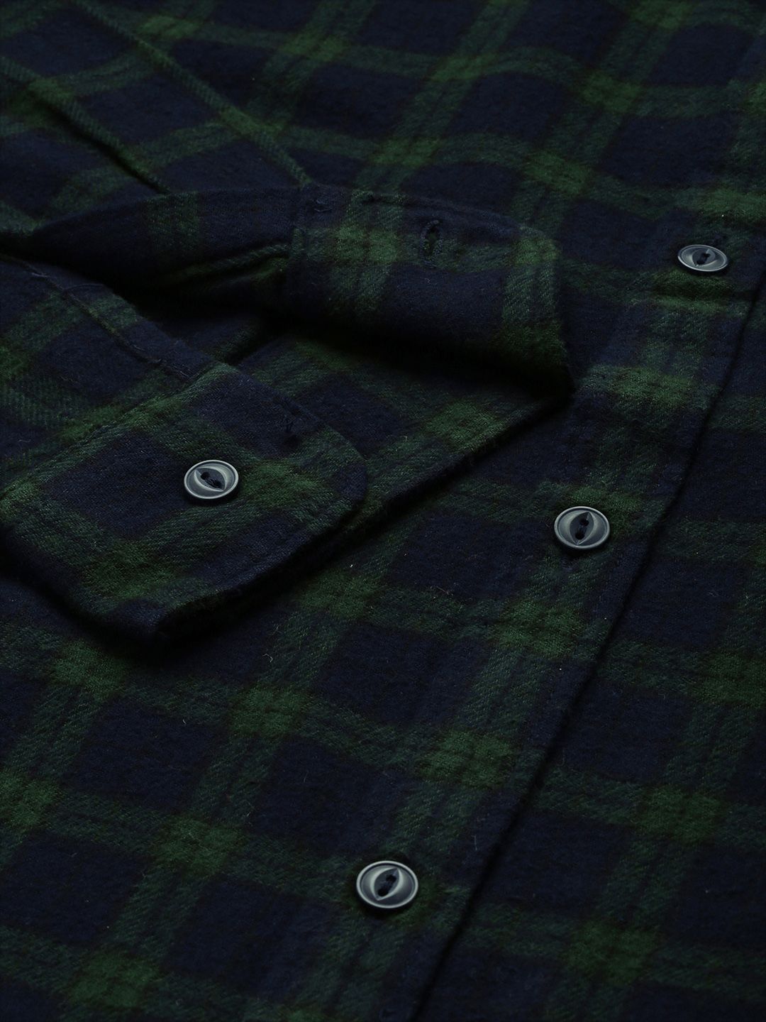 THE BEAR HOUSE Men Green & Navy Blue Slim Fit Checked Flannel Cotton Casual Shirt
