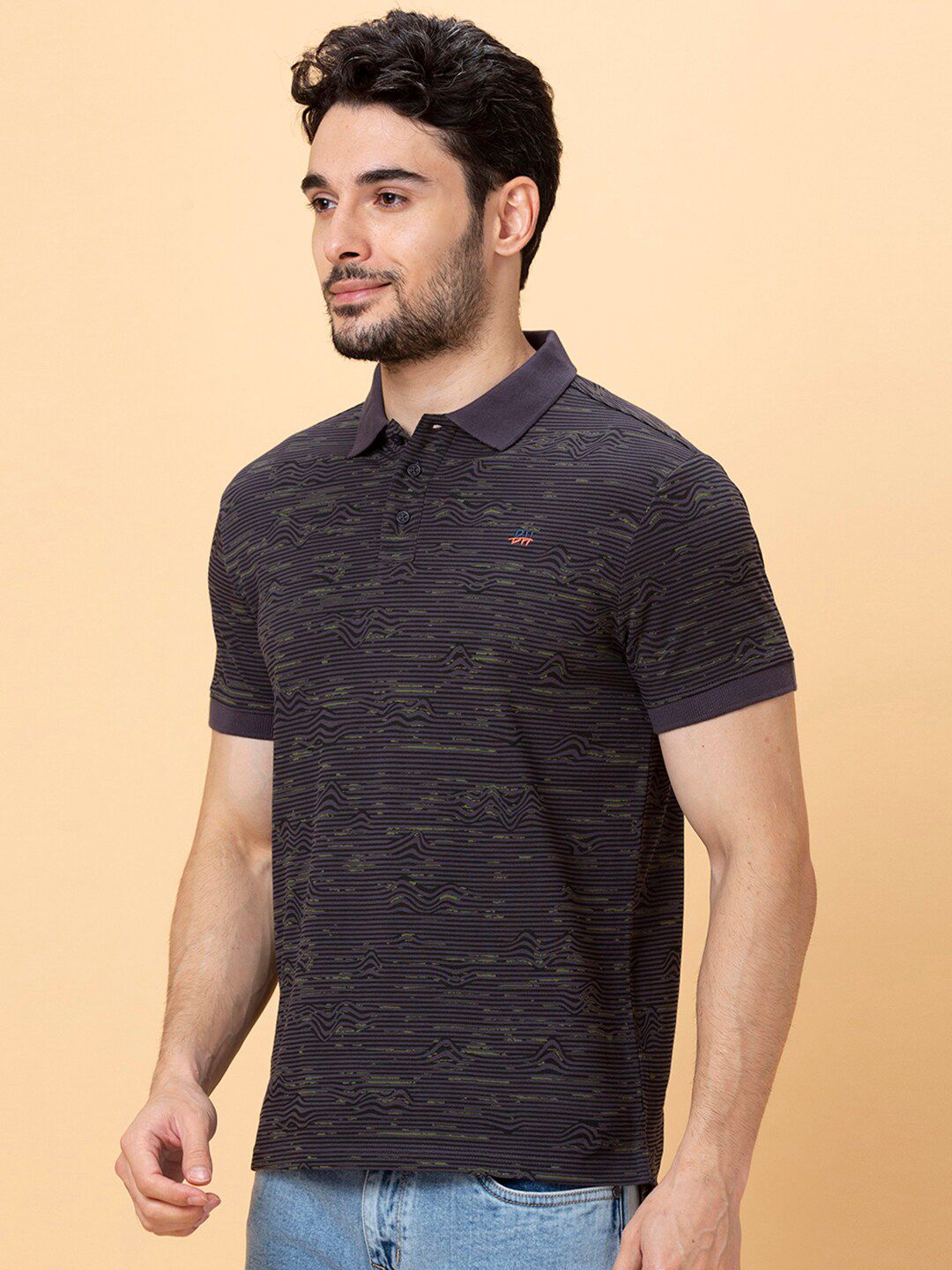 Being Human Striped Polo Collar Casual T-shirt
