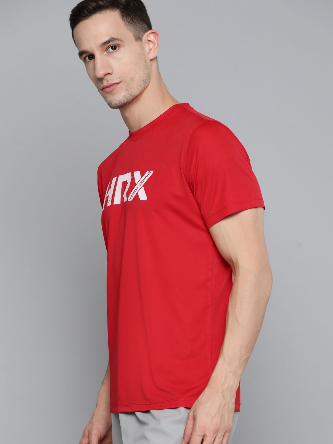 HRX By Hrithik Roshan Training Men Formula Red Rapid-Dry Brand Carrier Tshirts