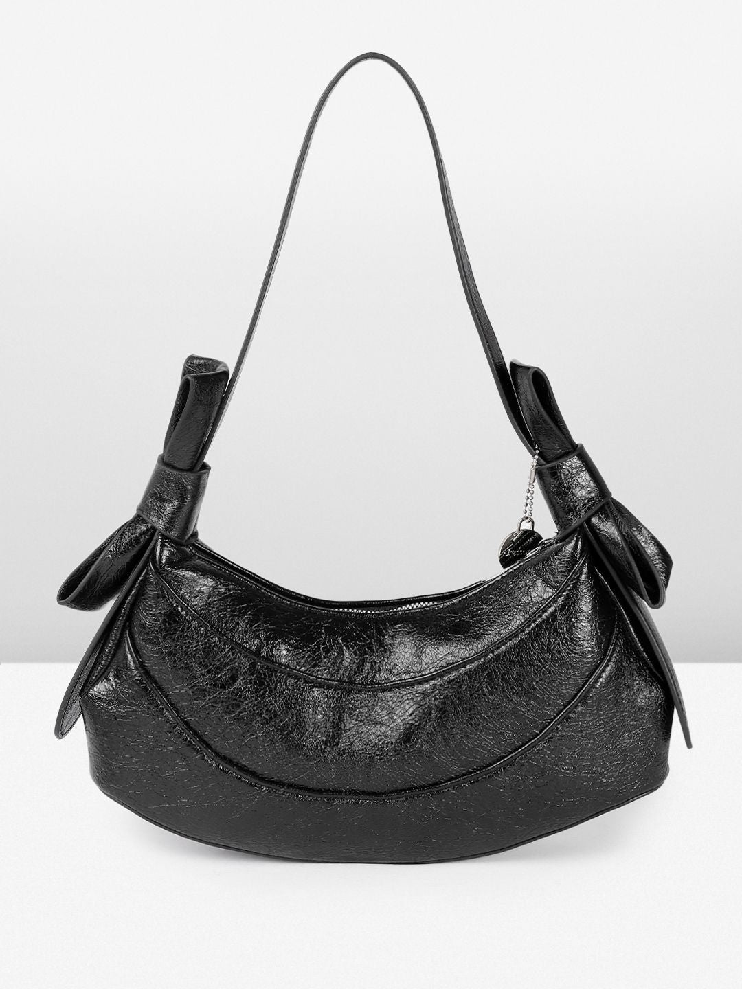DressBerry Textured Half Moon Shoulder Bag with Bow Detail