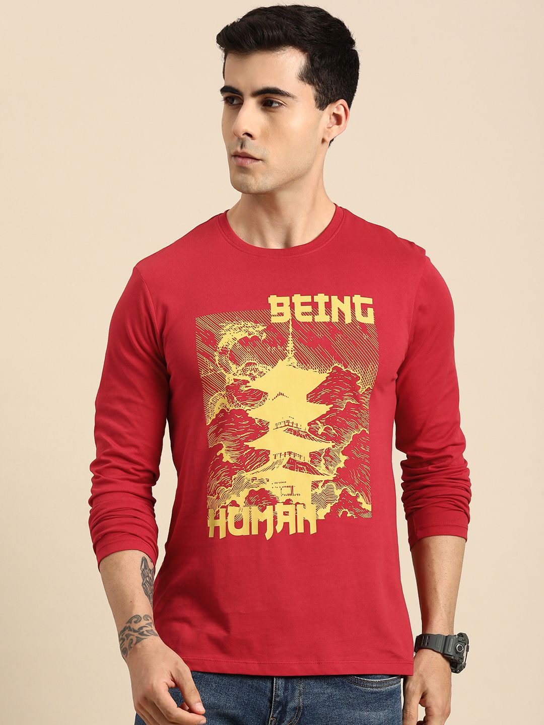 Menjadi T-Shirt Kapas Tulen Bercetak Manusia