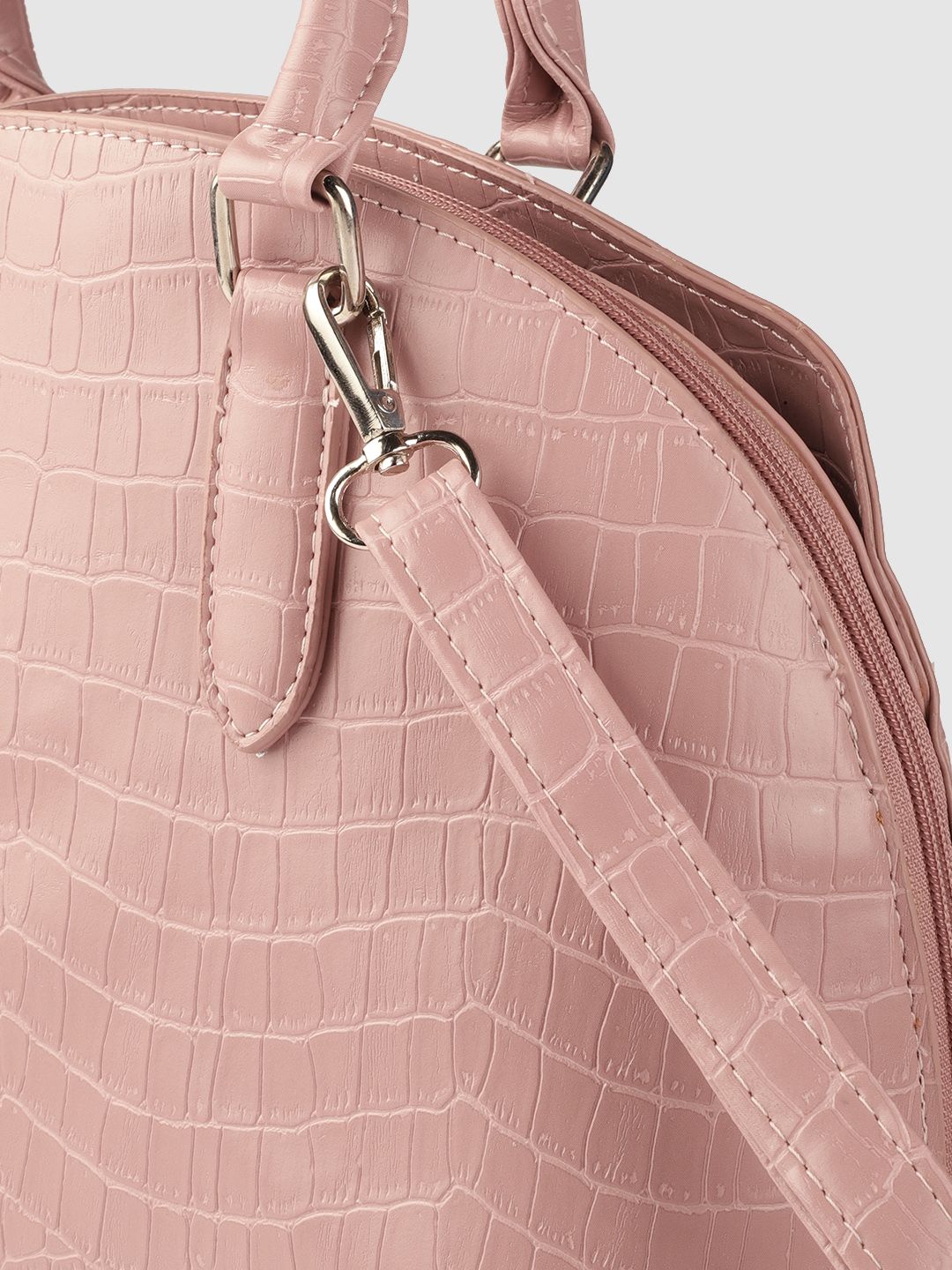 Lino Perros Peach-Coloured Croc Textured Structured Handheld Bag & Detachable Sling Strap