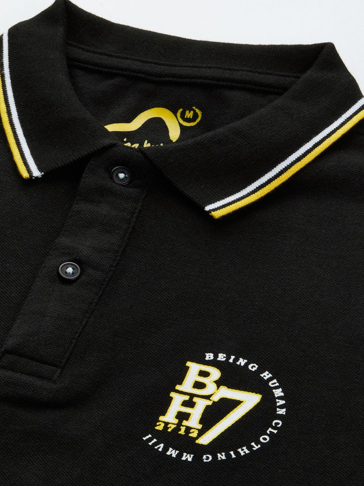 Menjadi T-shirt Lelaki Polo Kolar Polo Hitam Kapas Tumpahan T-shirt Kapas Slim Dengan Cetakan Logo Jenama