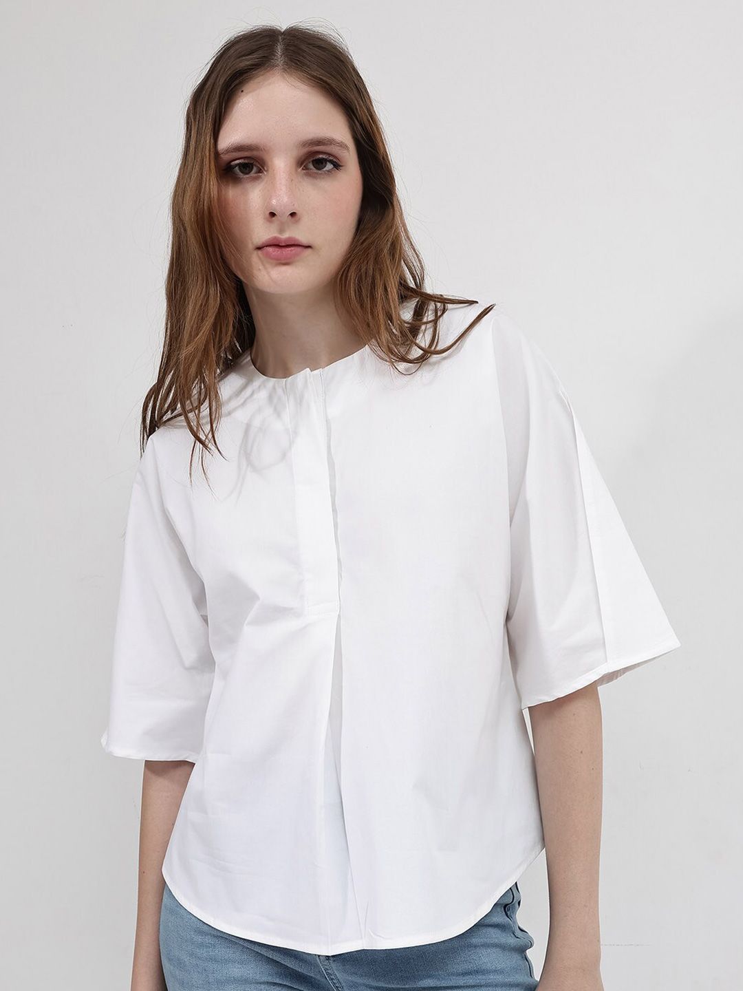 RAREISM Round Neck Flared Sleeve Cotton Top