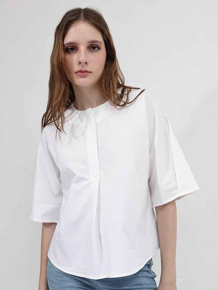 RAREISM Round Neck Flared Sleeve Cotton Top