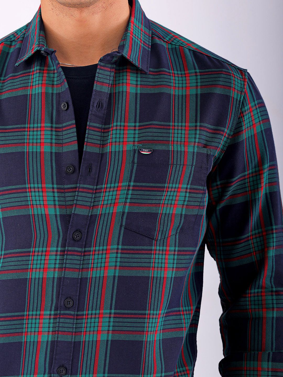 The Indian Garage Co Men Spread Collar Tartan Checked Cotton Slim Fit Casual Shirt