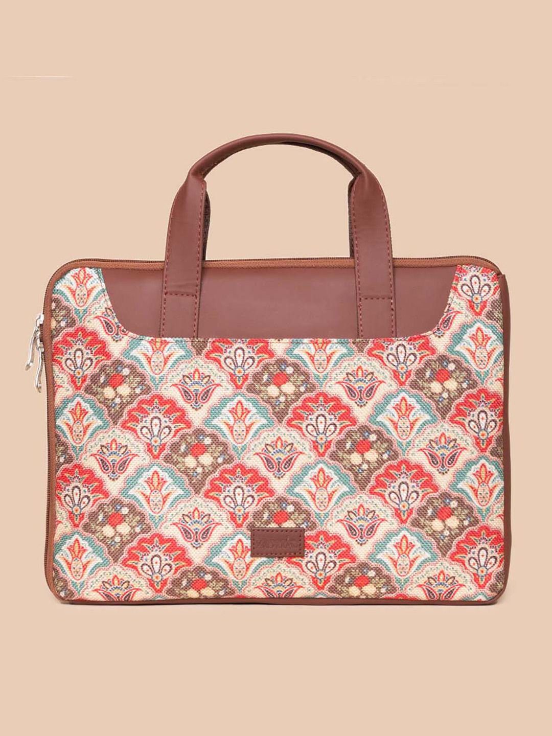 ZOUK Women Brown & Red Printed Jute Laptop Sleeve