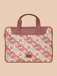 ZOUK Women Brown & Red Printed Jute Laptop Sleeve
