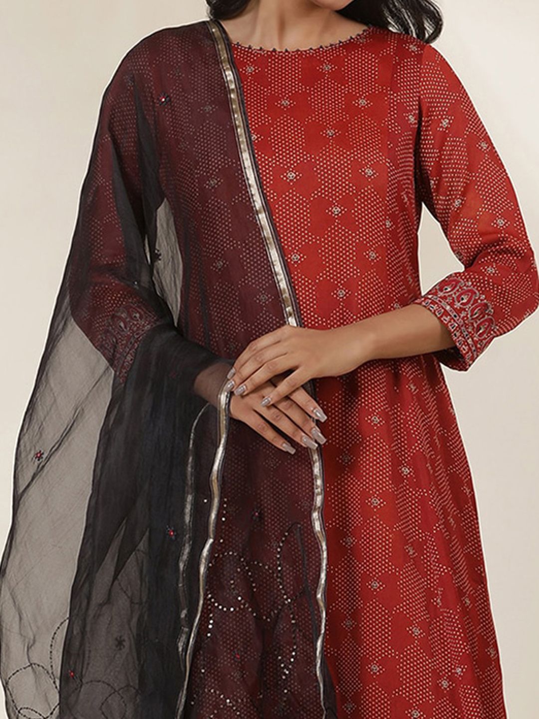W Abstract Woven Design Round Neck A-line Kurta