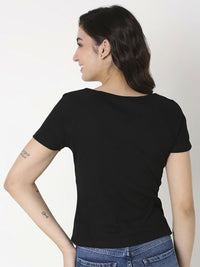 SPYKAR Women Solid V-Neck Cotton Slim Fit T-Shirt