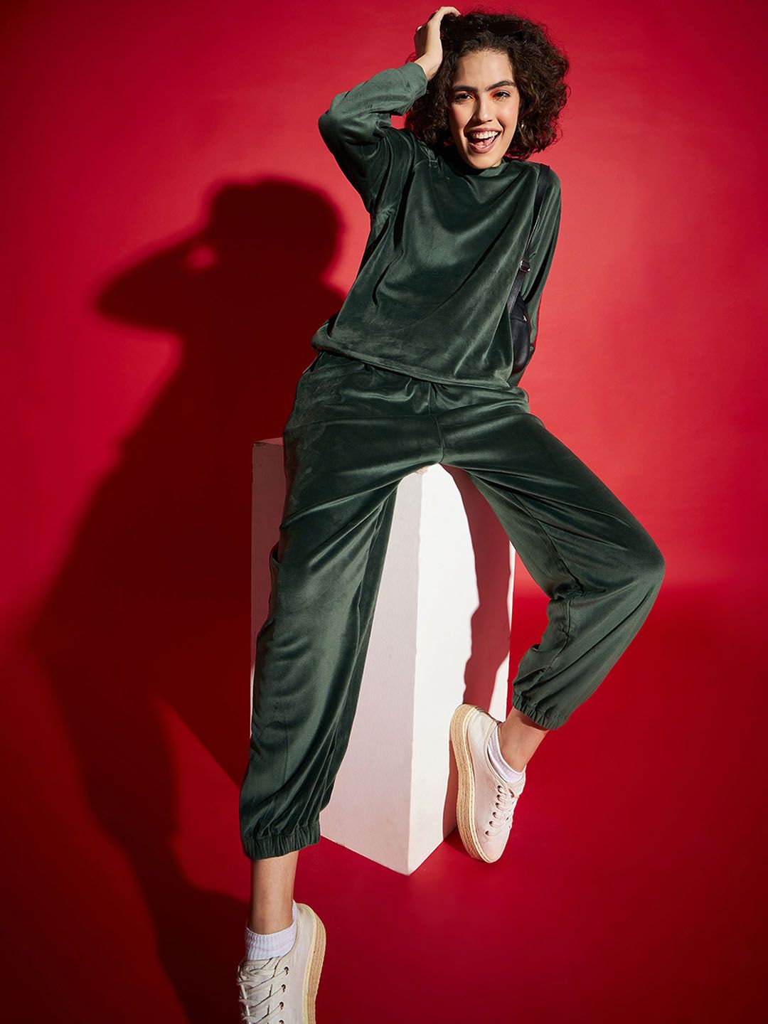SASSAFRAS Green Velvet Tape Detail Sweatshirt With Joggers
