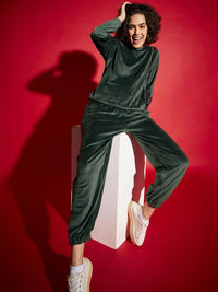 SASSAFRAS Green Velvet Tape Detail Sweatshirt With Joggers