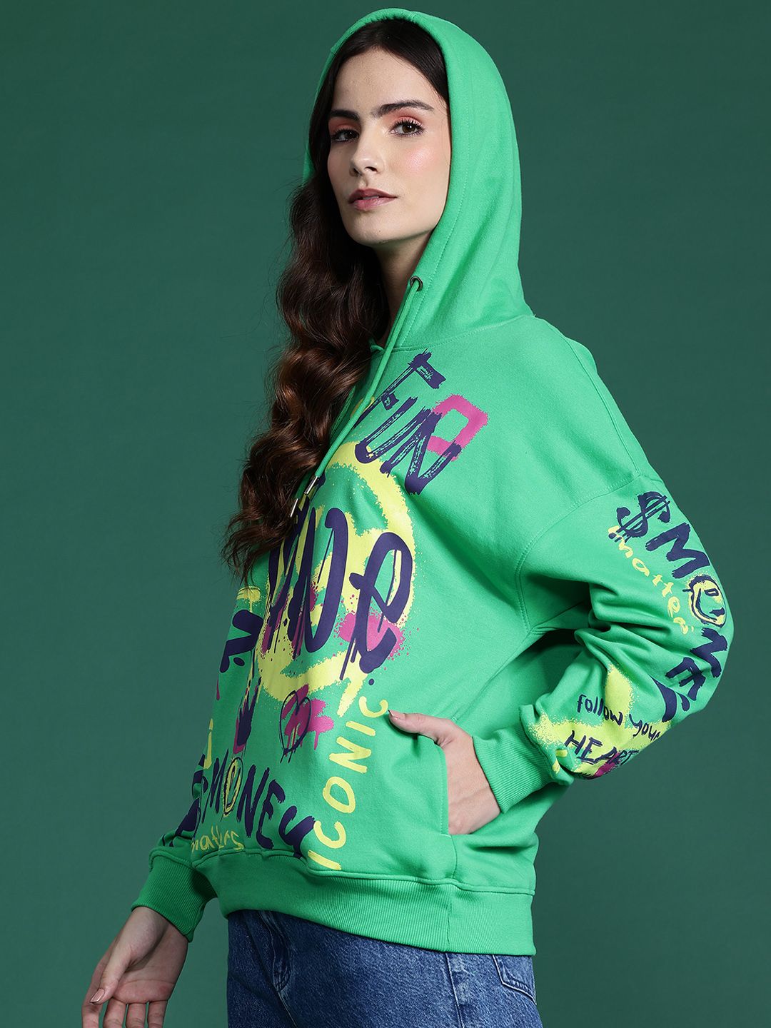 DressBerry Printed Hooded Longline Sweatshirt