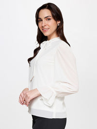 AND Embellished Tie-Up Neck Puff Sleeves Top