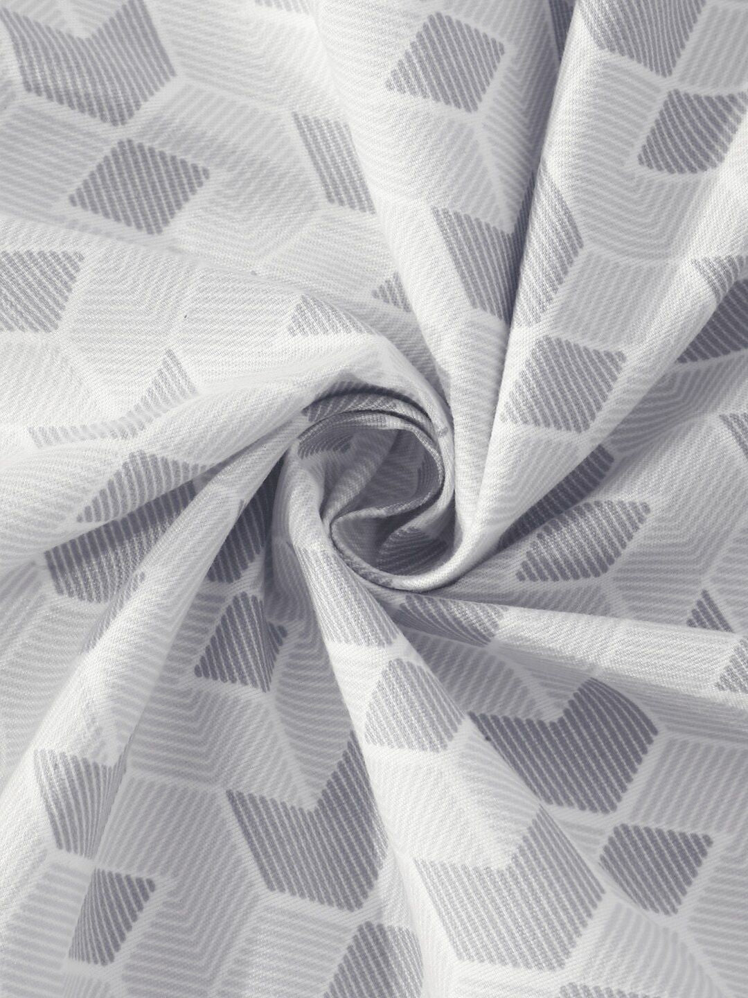 KLOTTHE Grey & White Printed 300TC Fitted Double King Bedsheet With 2 Pillow Covers