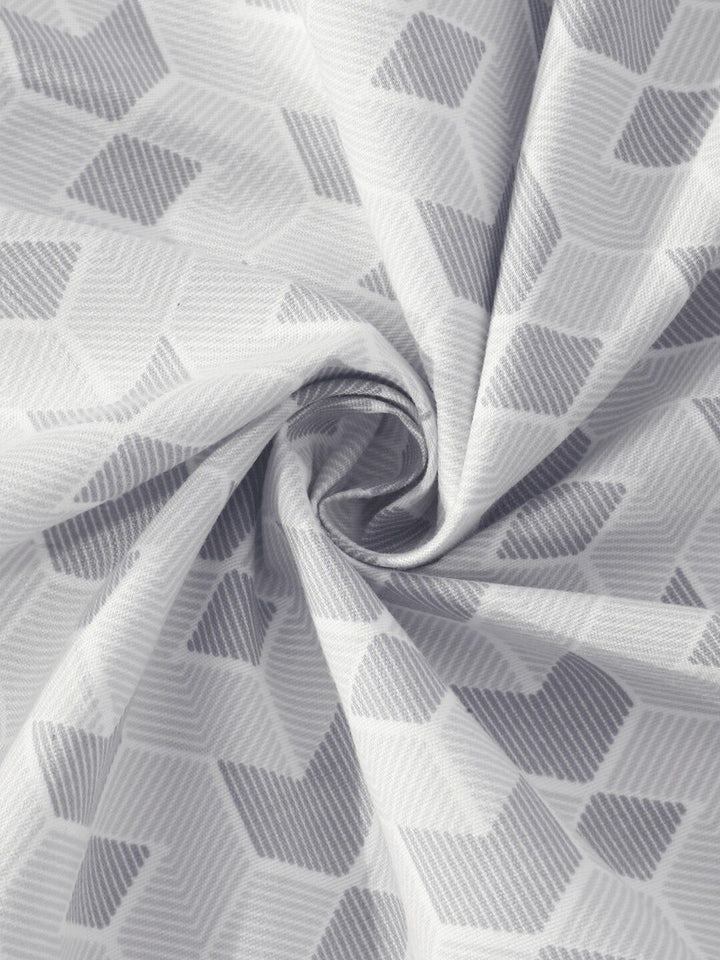 KLOTTHE Grey & White Printed 300TC Fitted Double King Bedsheet With 2 Pillow Covers