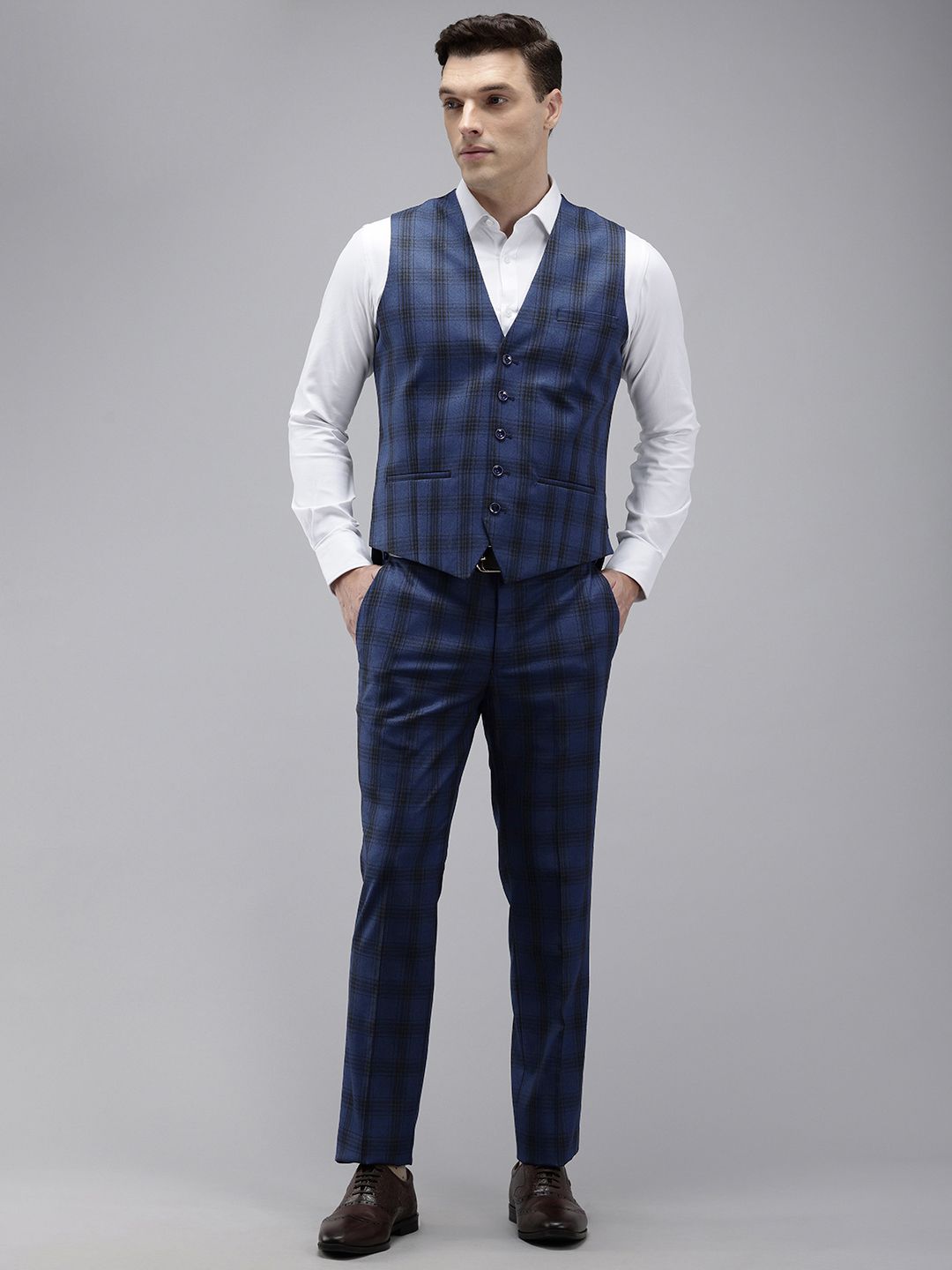 Park Avenue Super Slim Fit Checked Single Breasted 3-Piece Formal Suit