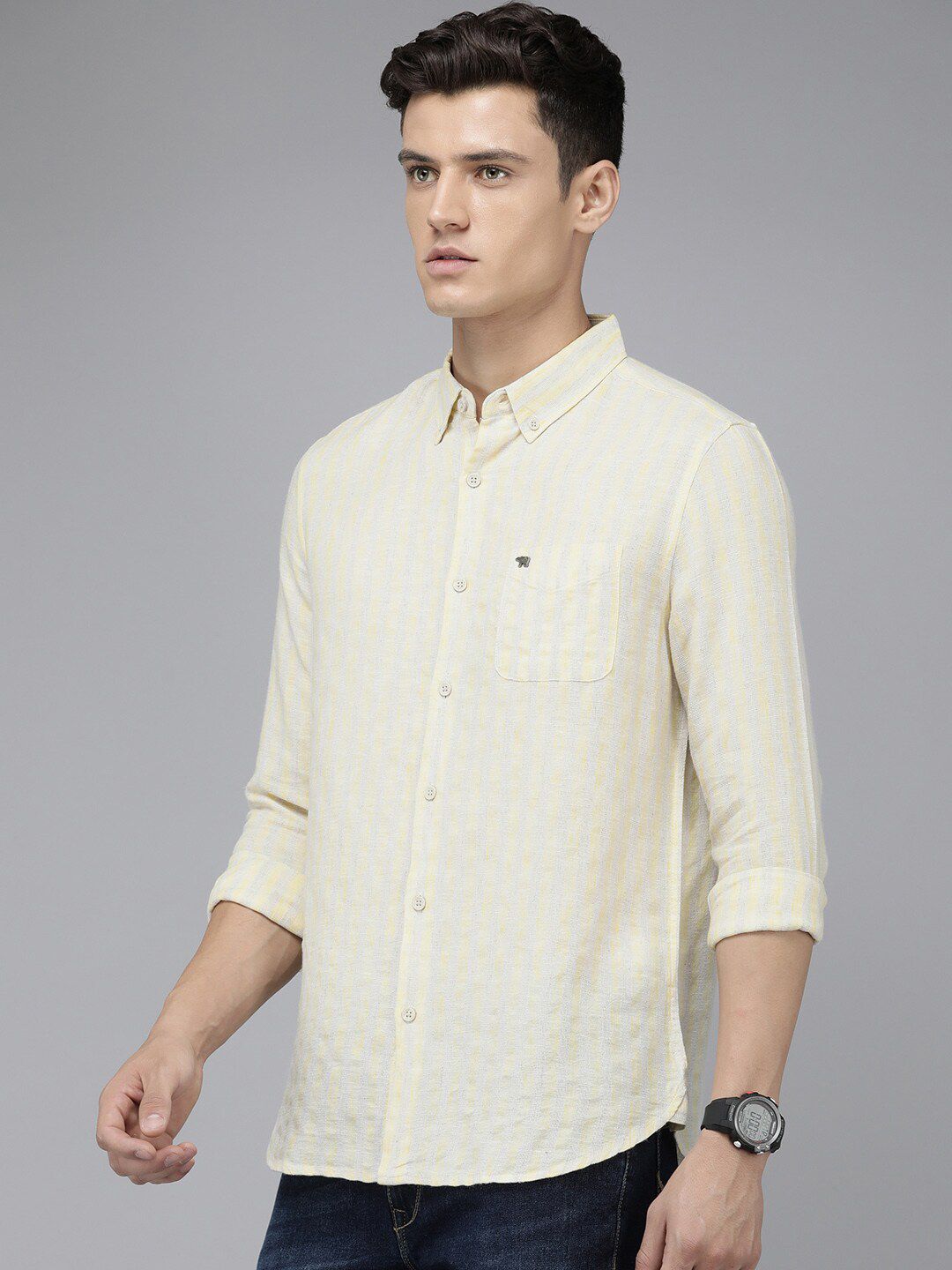 THE BEAR HOUSE Striped Spread Collar Slim Fit Opaque Casual Shirt