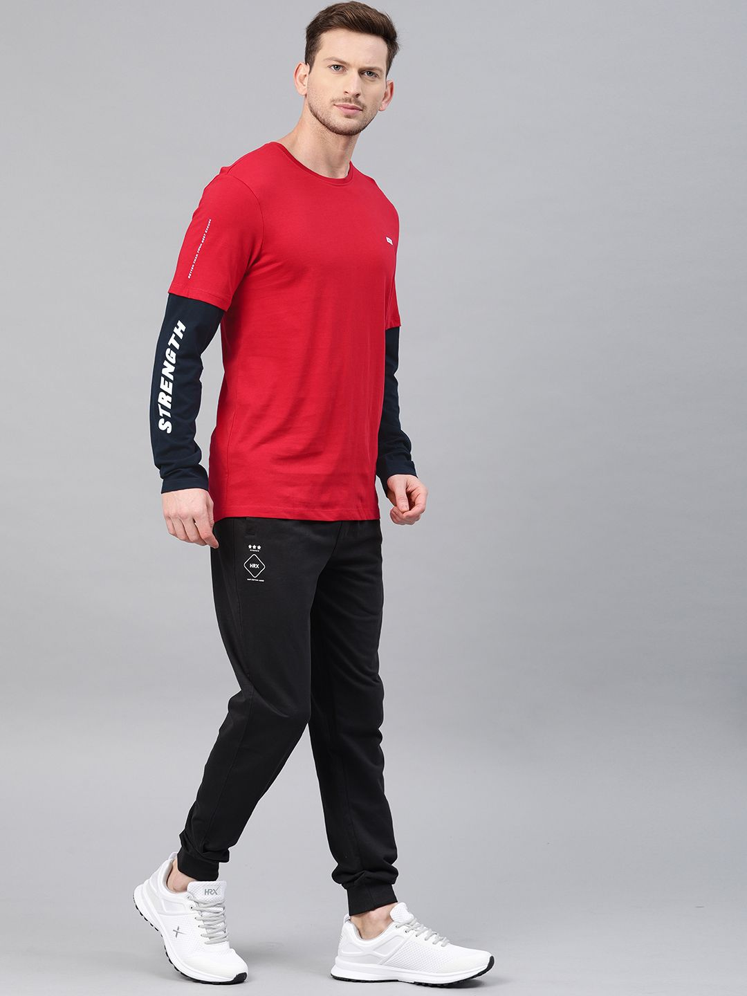 HRX by Hrithik Roshan Men Red  Black Solid Round Neck Pure Cotton T-shirt