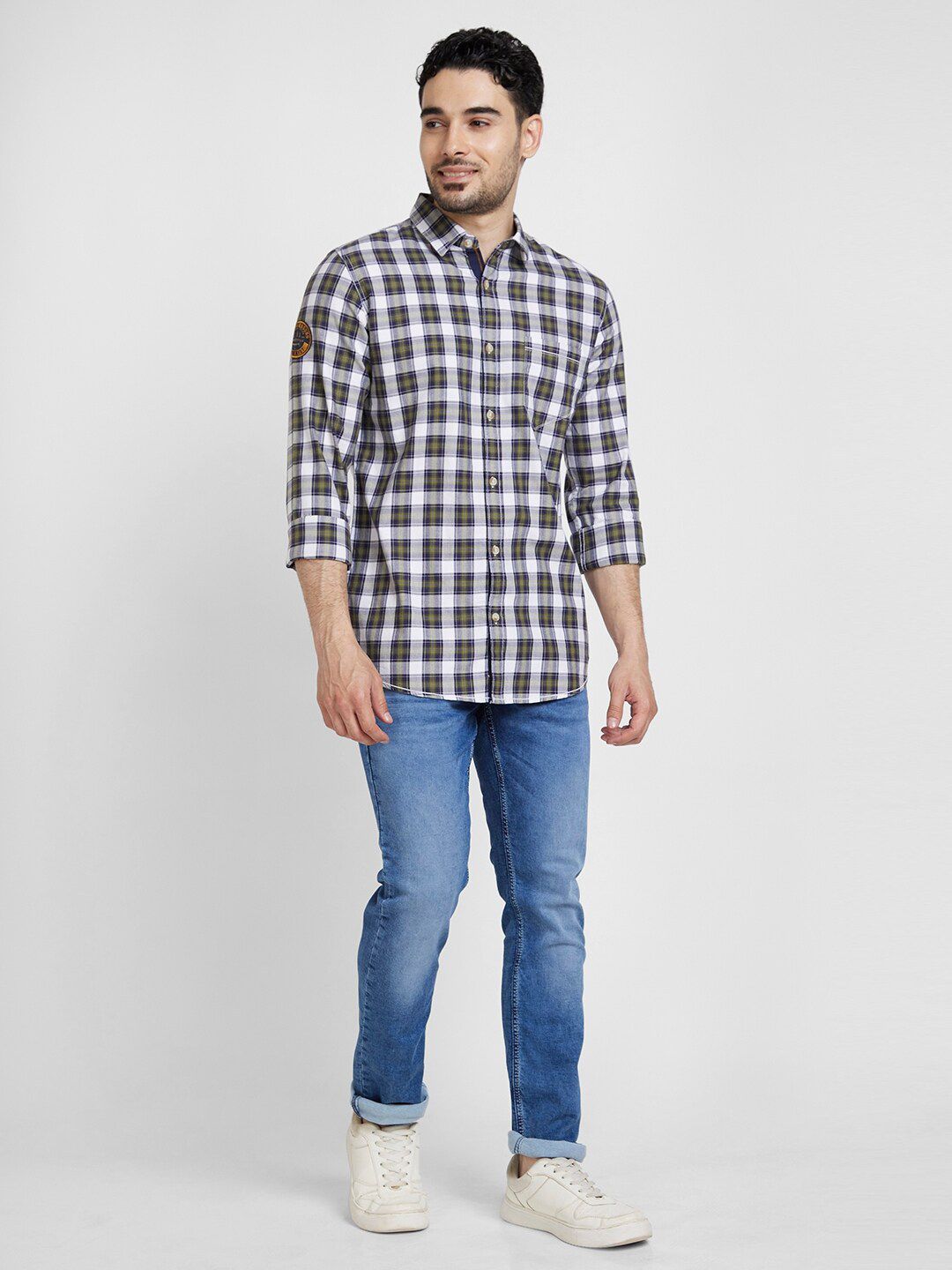 SPYKAR Tartan Checked Cotton Classic Opaque Casual Shirt
