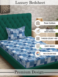 Myntra Elegant Homes Blue Geometric 400 TC Single Bedsheet with 1 Pillow Covers