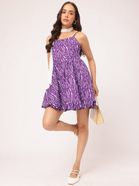 DressBerry Gorgeous & Gleeful Shoulder Straps Printed Mini Balloon Dress