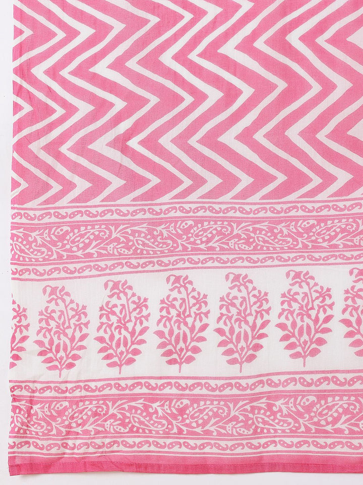 Anouk Floral Printed Pure Cotton Straight Kurta with Trousers & Dupatta