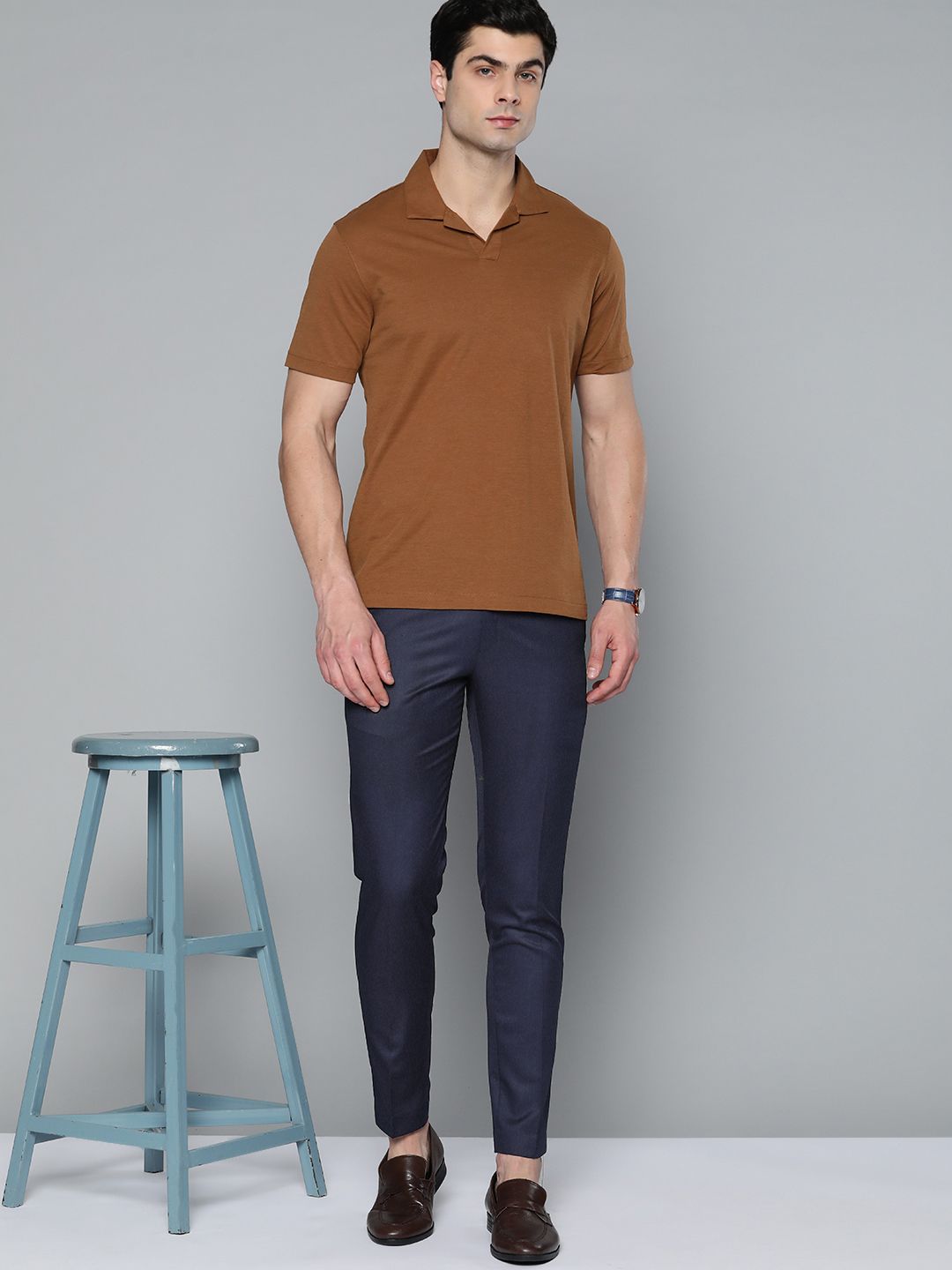 DENNISON Men Blue Smart Tapered Fit Easy Wash Trousers