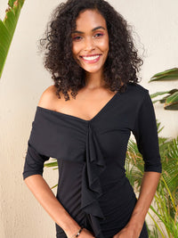 SASSAFRAS One Shoulder Ruffled Bodycon Dress