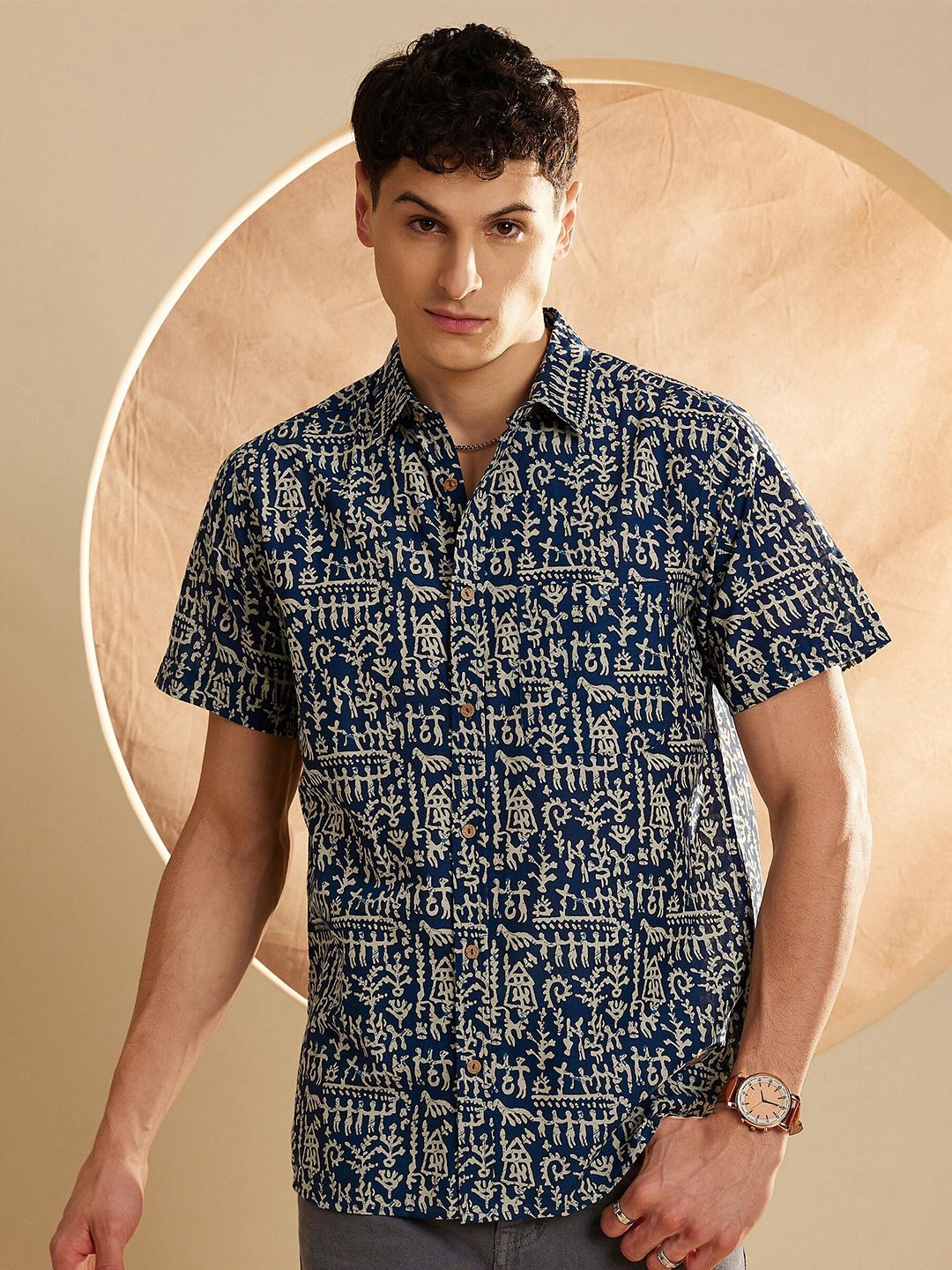 DENNISON Hand Block Printed Lightweight Casual Shirt