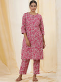 W Ethnic Motifs Printed Keyhole Neck Pure Cotton Straight Kurta With Trousers
