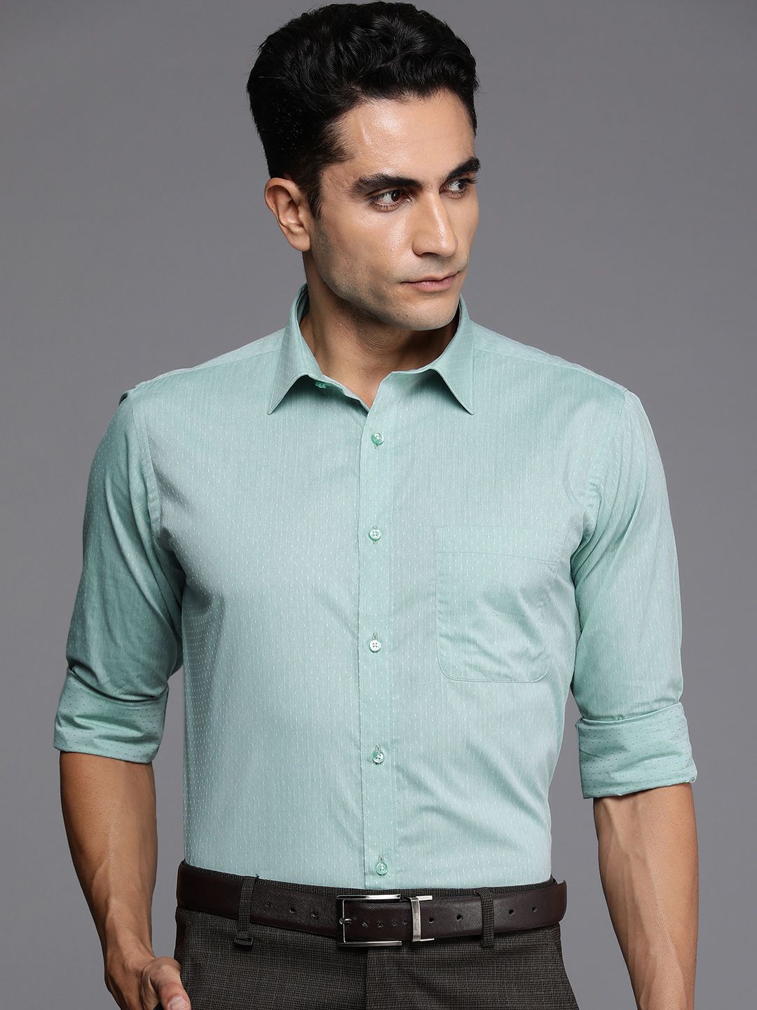 Raymond Pure Cotton Self Design Slim Fit Textured Formal Shirt