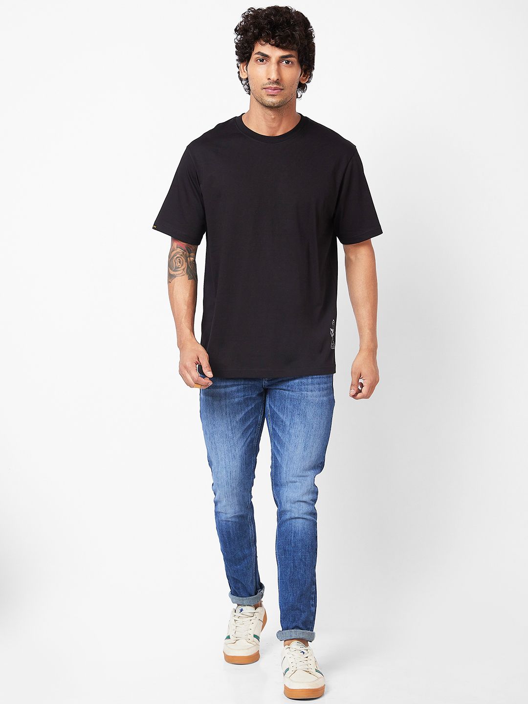 SPYKAR Graphic Printed Relaxed Fit Drop-Shoulder Sleeves Casual T-shirt