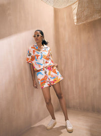 Pink Paprika by SASSAFRAS Pink Abstract Printed Pure Cotton Shirt With Shorts