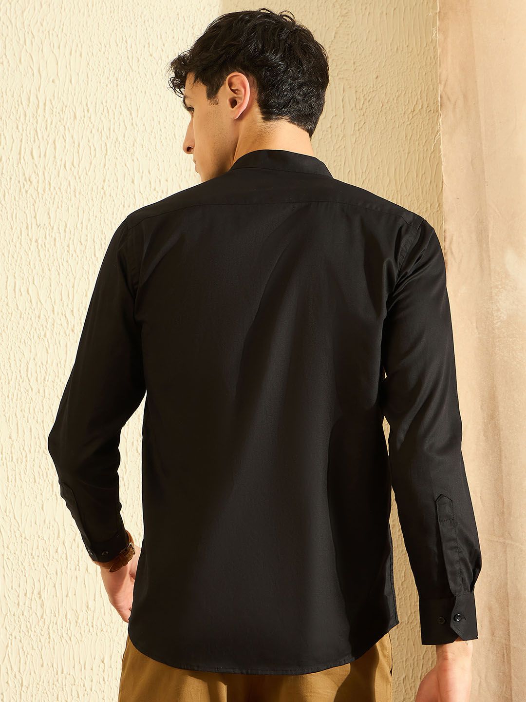 DENNISON Men Black Smart Slim Fit Solid Water & Stain Repellent Pure Cotton Casual Shirt