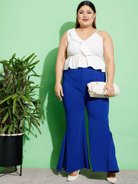 SASSAFRAS Curve Plus Size Women High-Rise Blue Flared Trousers