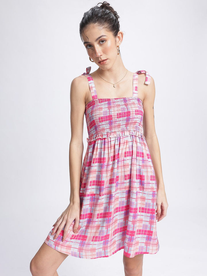 DressBerry Sweet Serenity Checked Smocked A-Line Dress