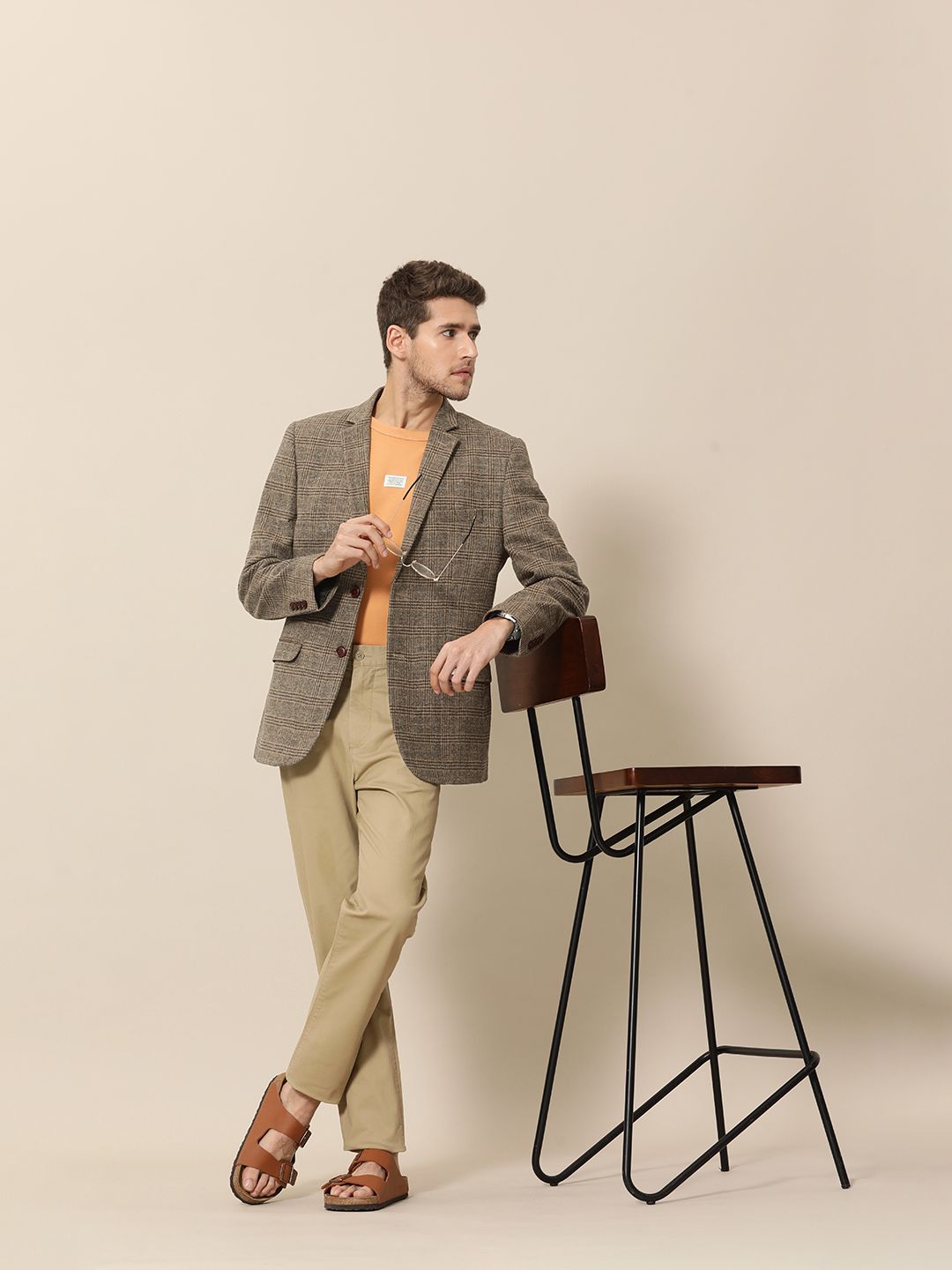 Mr. Bowerbird Men Brown Tailored-Fit Tartan Checked Single Breasted Casual Blazer