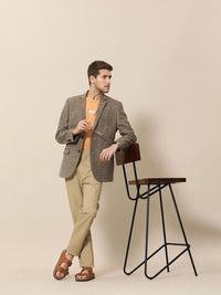 Mr. Bowerbird Men Brown Tailored-Fit Tartan Checked Single Breasted Casual Blazer
