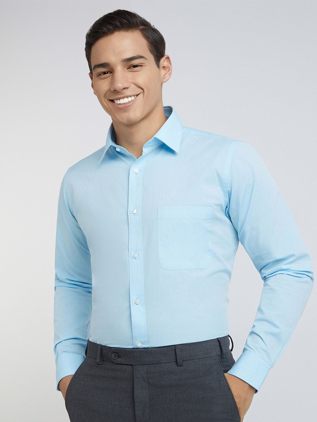 Raymond Men Pure Cotton Self Design Textured Slim Fit Formal Shirt